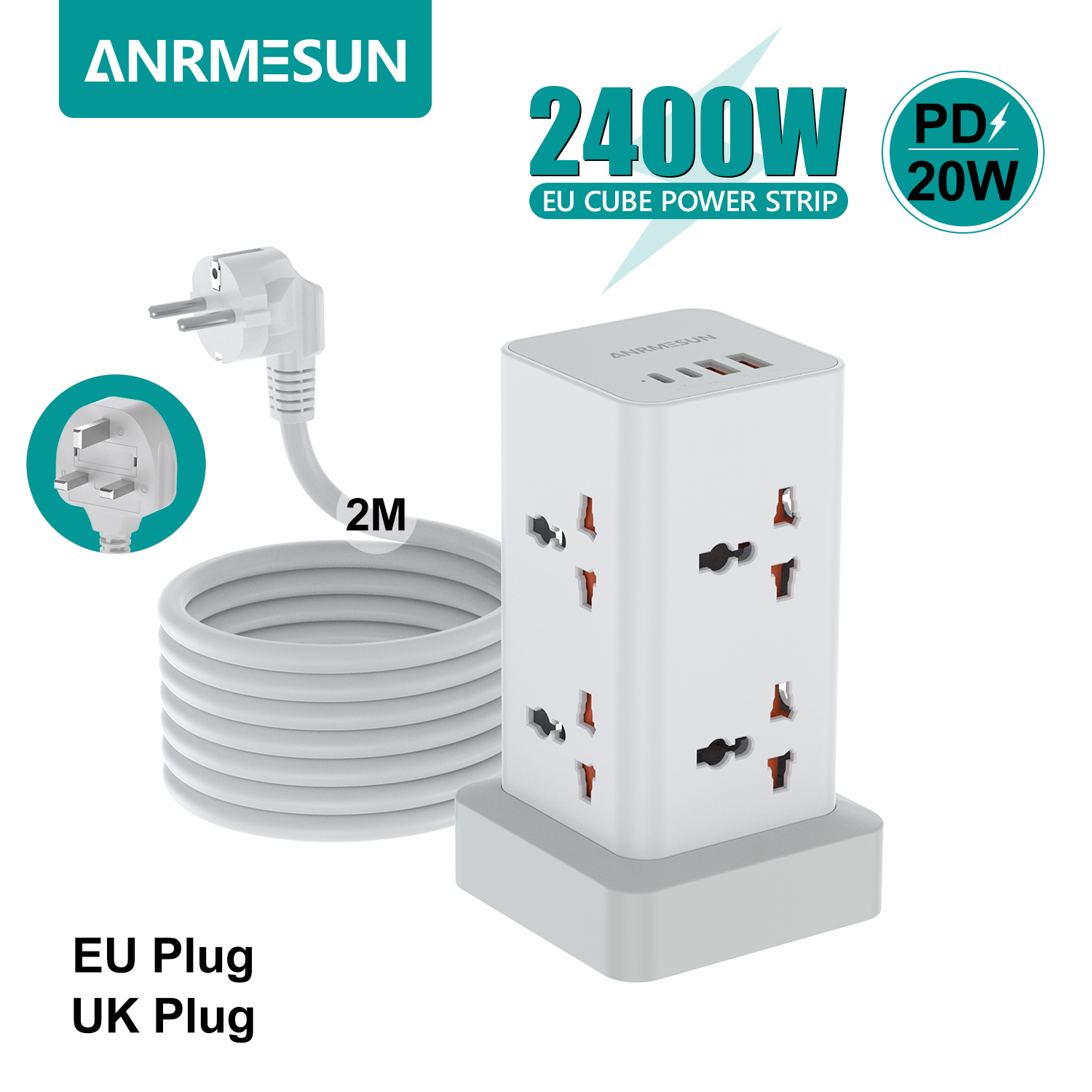 Cable Lock Combination - Tower Power Strip Multi Outlets With