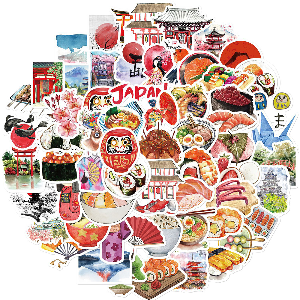Travel Notebook Journal - 10/30/64pcs Watercolor Japanese Style Culture Food