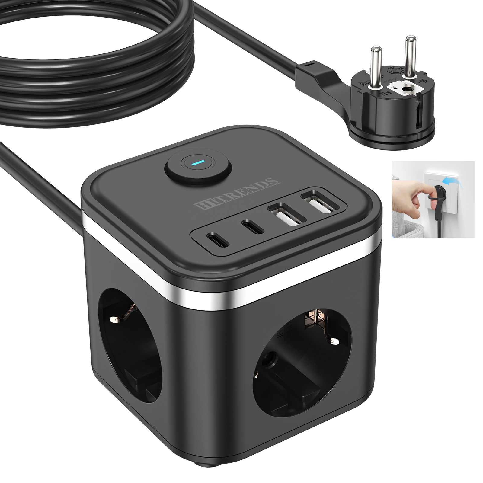 3680W EU Flat Plug Power Strip – обзор и цена Cable Lock Combination